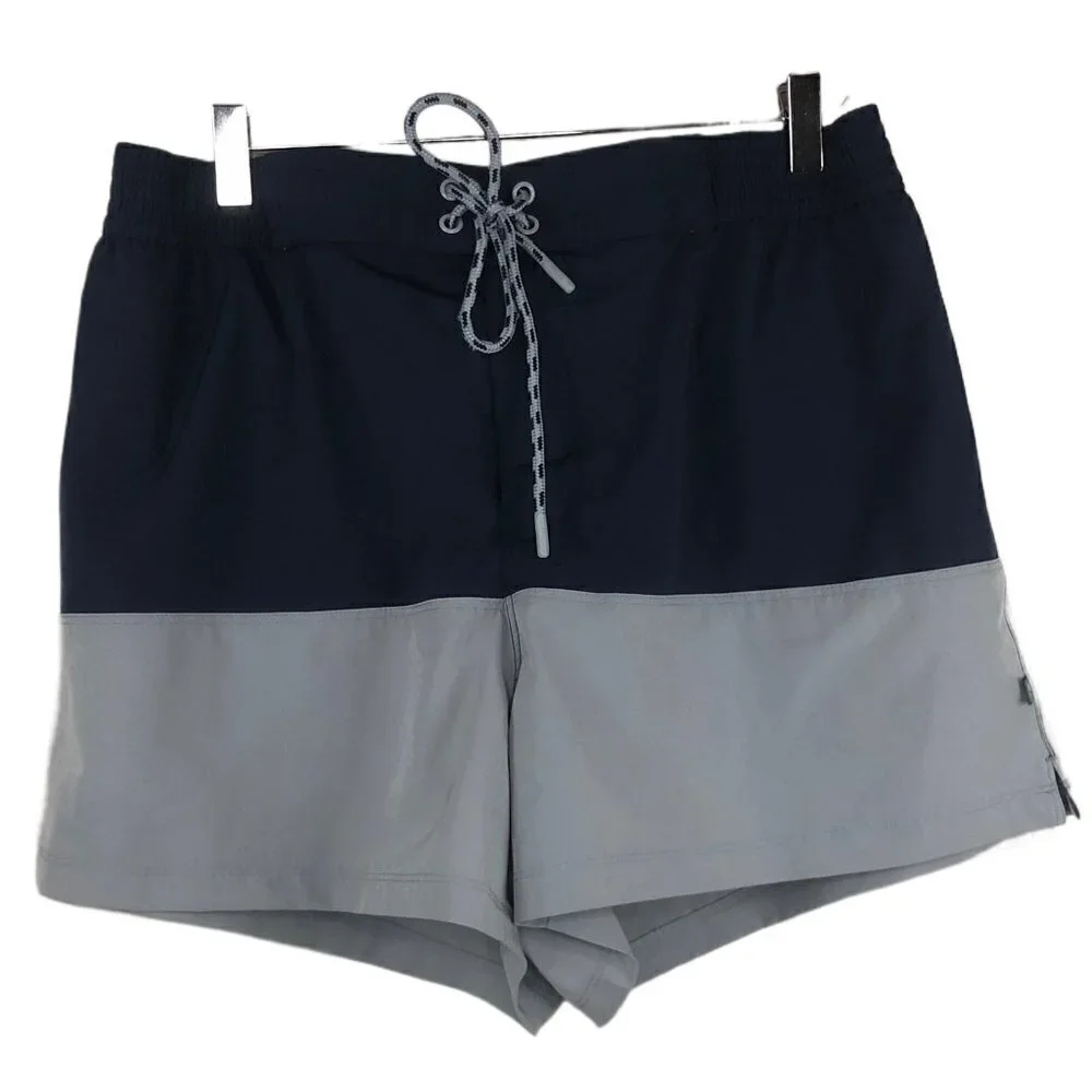 Ocean + Coast Navy Blue & Gray Color Block Swim Shorts Men's Size XL